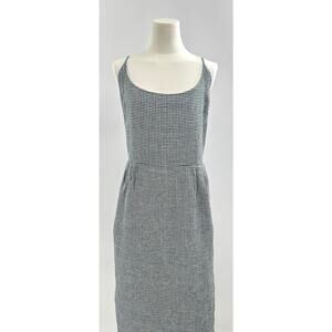 Quince Linen Scoop Neck Sleeveless Midi Dress Black White Gingham Check XL NWOT